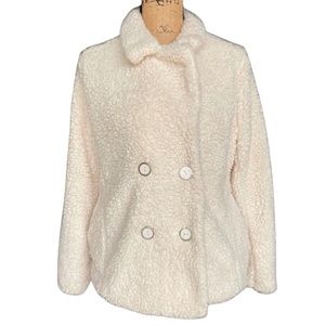Ashley By 26 International Double Breasted Cream Sherpa Coat Size S